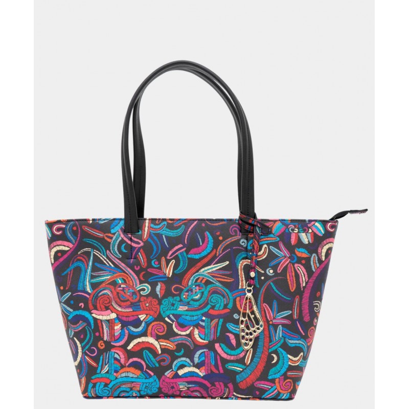 Pineda Covalin Bolso tote negro con rojo Kuuch Quetzalcóatl